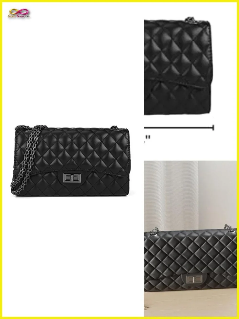 Quilted Crossbody Purse with Chain Strap, Faux Leather, Adjustable Shoulder Bag